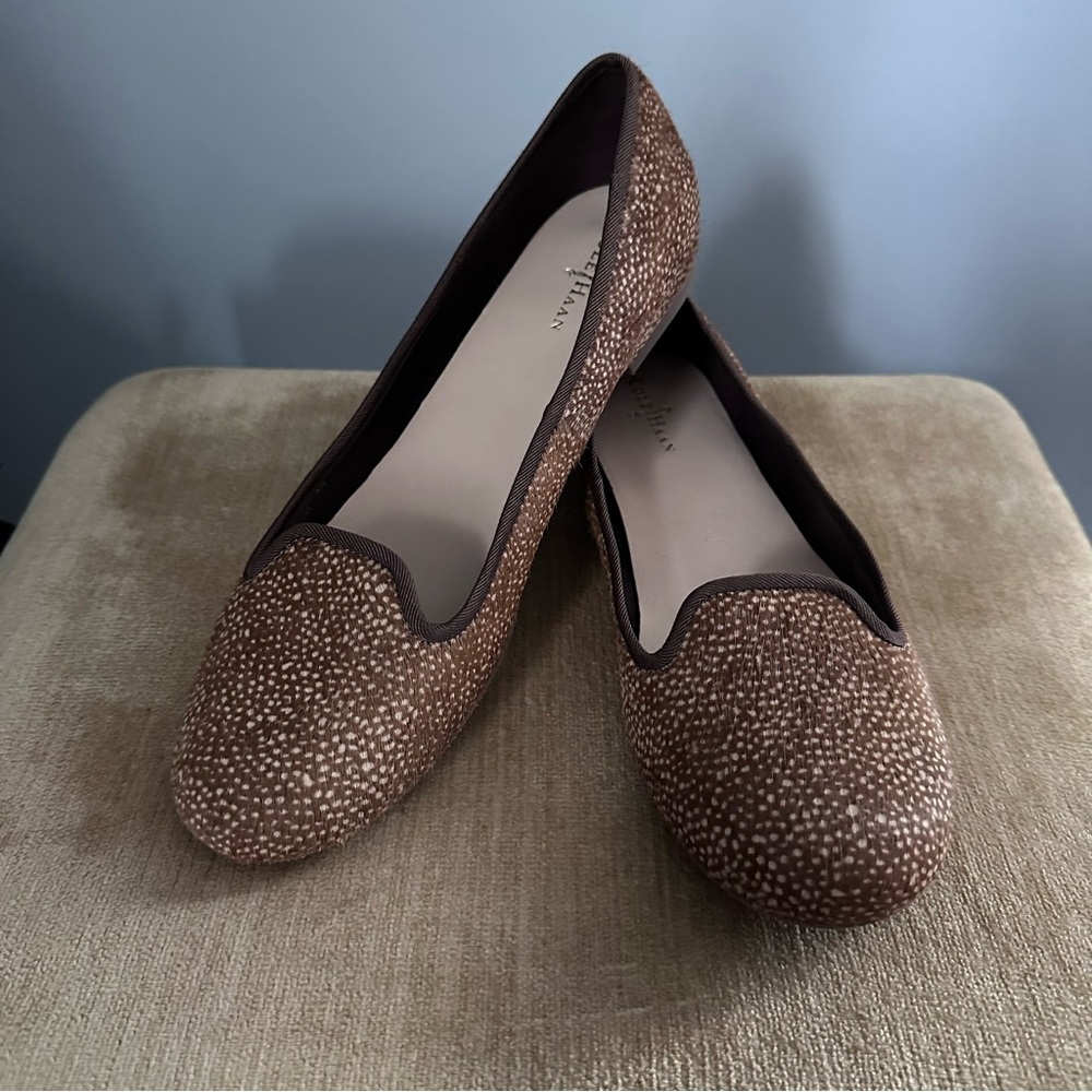 Cole Haan Brown & Beige Patterned Cow Hair Ballet Flats - sz 8